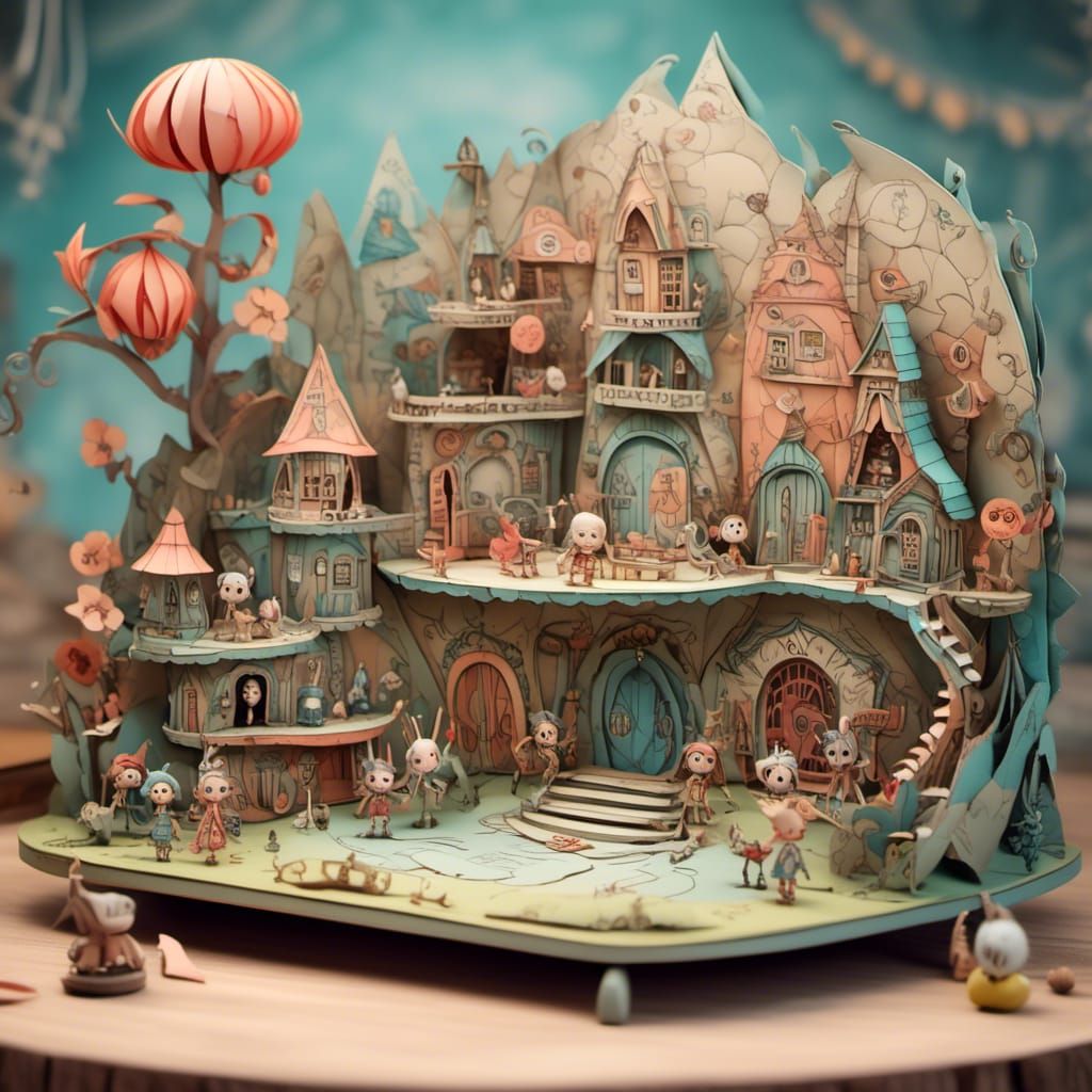 <lora:Pop-Up-Story:1.0>Arts and crafts in fairyland, Origami paper folds papercraft, made of paper, stationery, 8K resolution 64 megapixels...