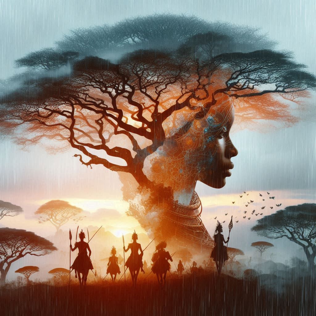 double exposure beautiful fantasy DALL-E 3 portrait landscap...