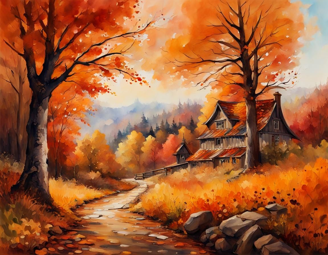 orange automn landscape  by @Quelod