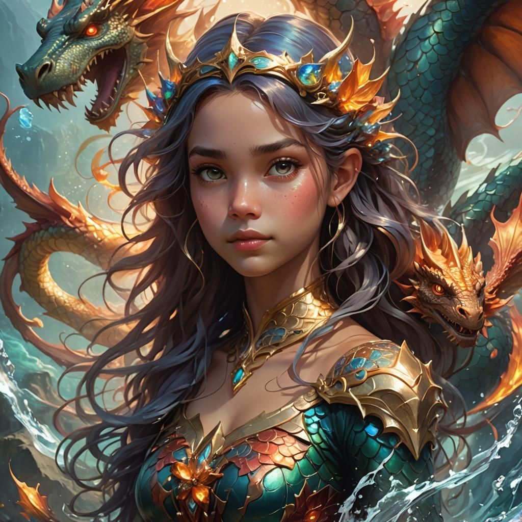 fairy mermaid child being held by the dragon gods of earth air water ...