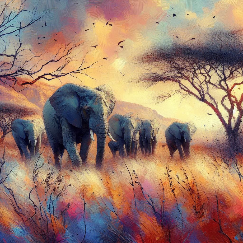 Elephants wandering through the savannah