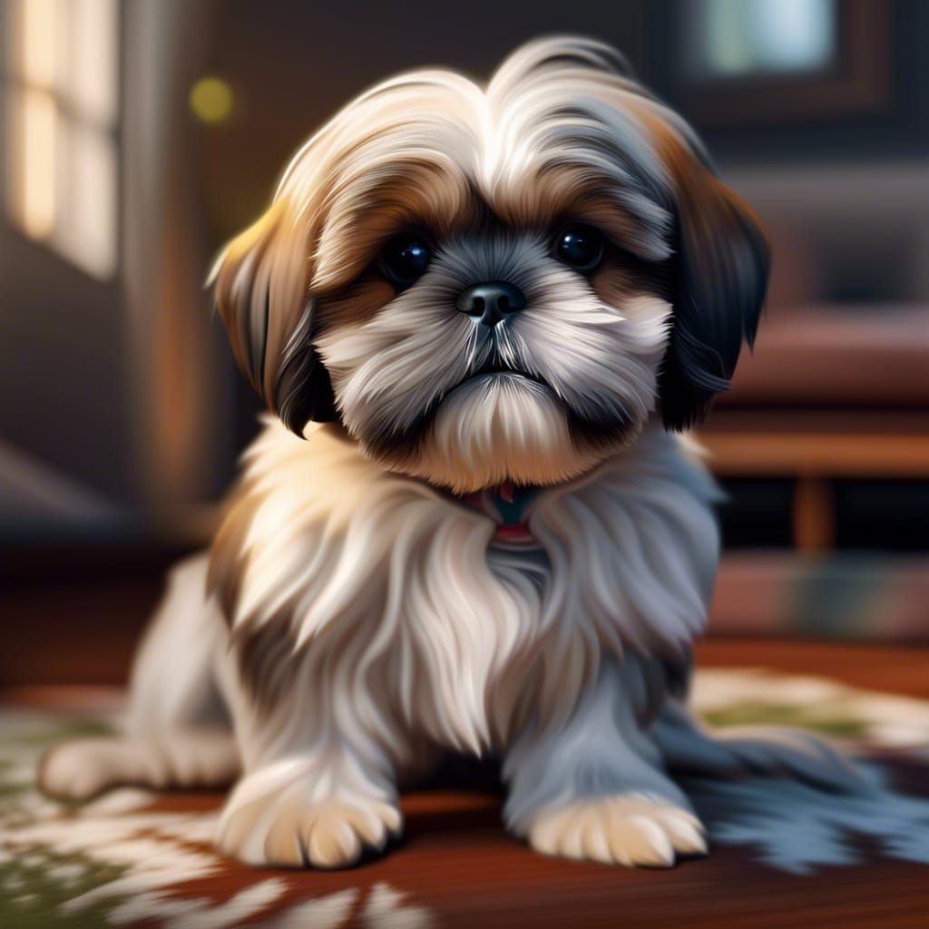 Playful adorable shih-tzu puppies photorealistic intricately detailed ...