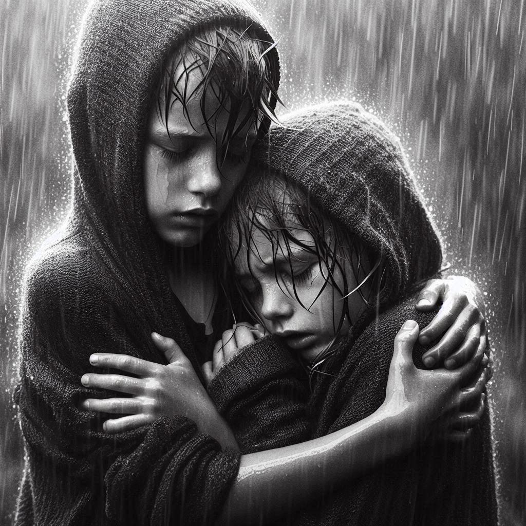Siblings freezing in the rain