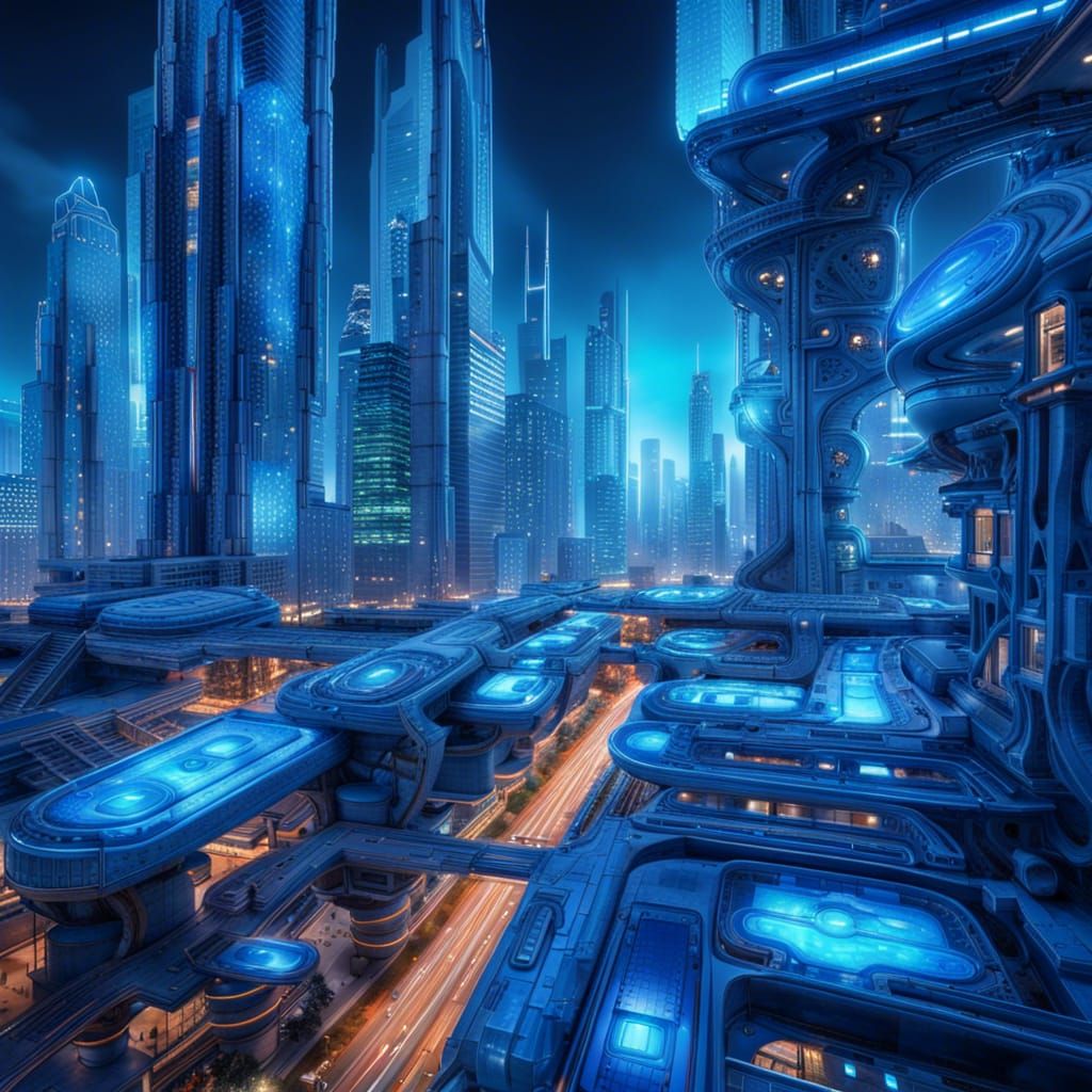 Futuristic Blue Cityscape - AI Generated Artwork - NightCafe Creator