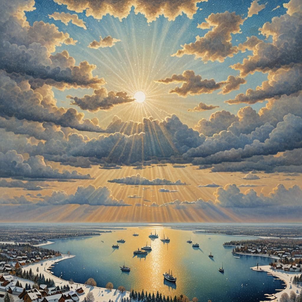 Frozen Lake Panorama in Pointillism Style