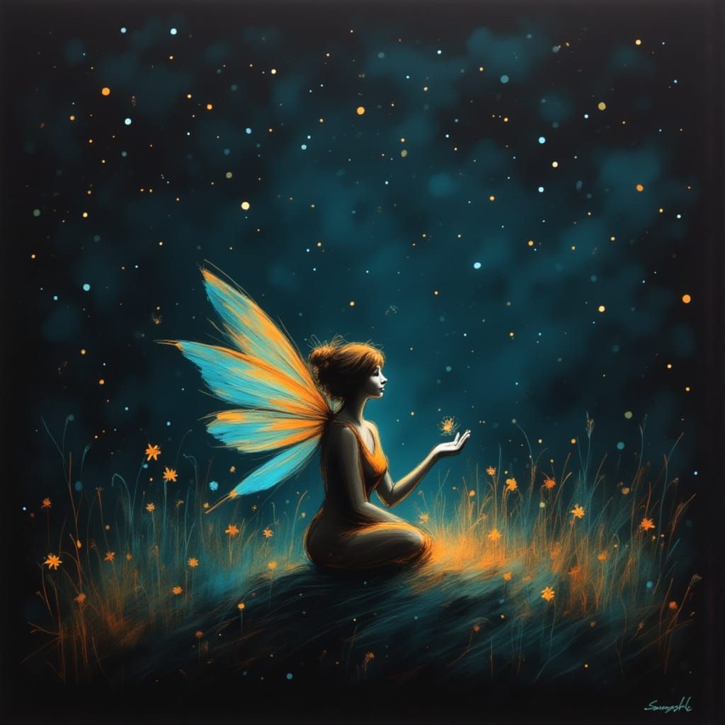 <lora:Circe:1.0> Fairy portrait at midnight. Fireflies.