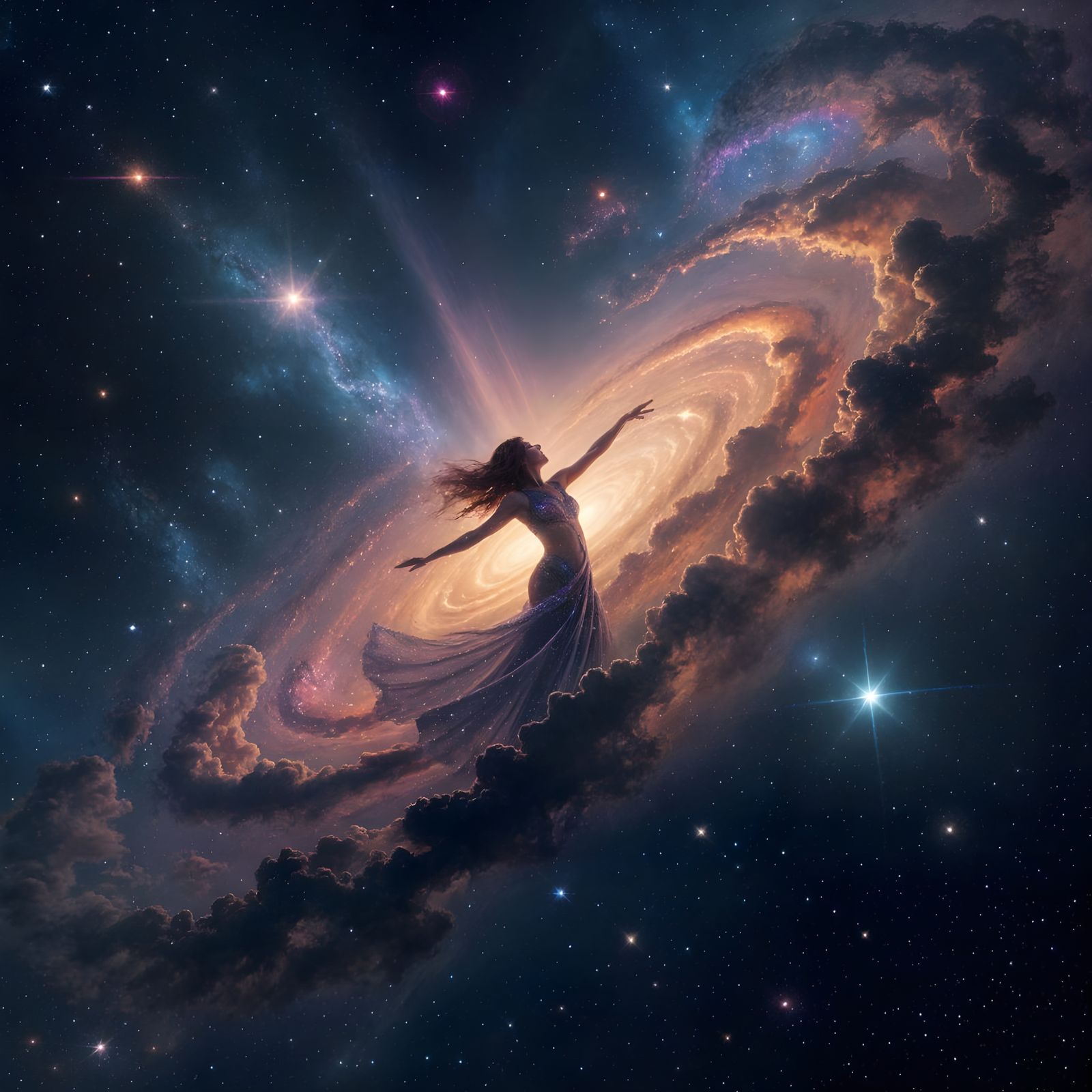 Interlinked universes swirling nebula dancing together in the ebony back drop of outerspace,  stars nursery ...  by @Renda