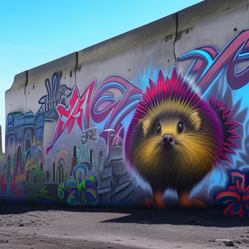 Hedgehog graffity at famous "Berlin wall"