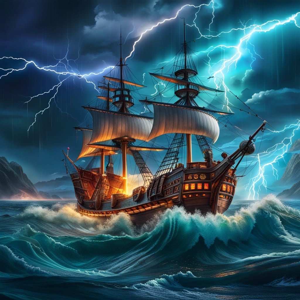 The Galleon and the Storm v3 - AI Generated Artwork - NightCafe Creator