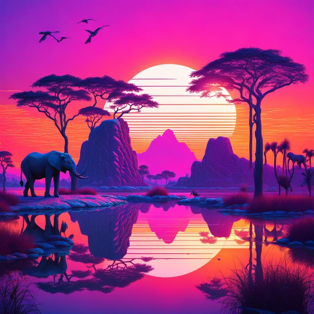 Vaporwave Savannah  by @OnDreamer