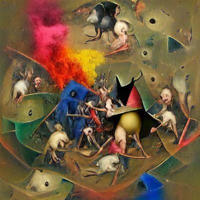 Colors of Chaos in the style of Hieronymus Bosch AI Generated