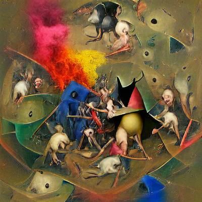 Colors of Chaos, in the style of Hieronymus Bosch
