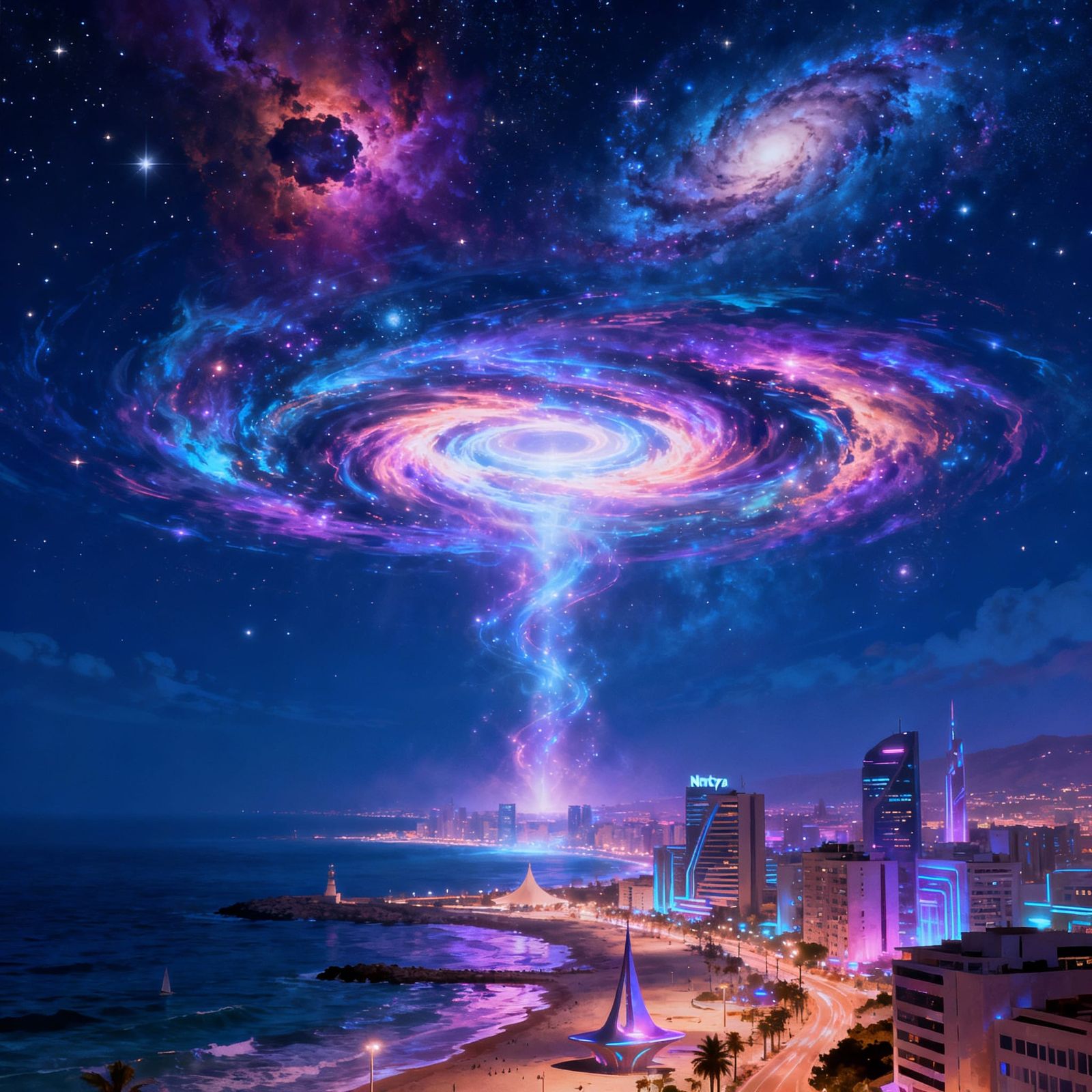 Cosmic Time Portal Above Netanya, Israel - Fantasy Art