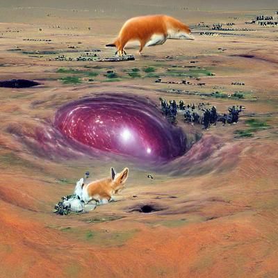 gigantic rabbit eating fox planet