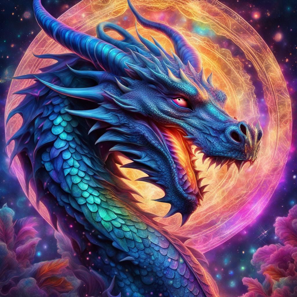 Beautiful Dragon 8k resolution holographic astral cosmic illustration ...