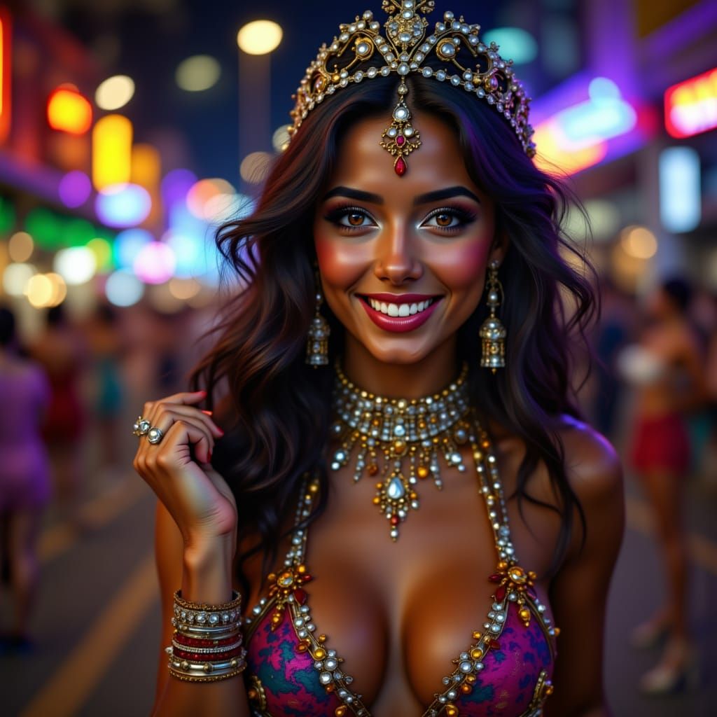 Woman in Elaborate Samba Costume at Brazilian Carnival