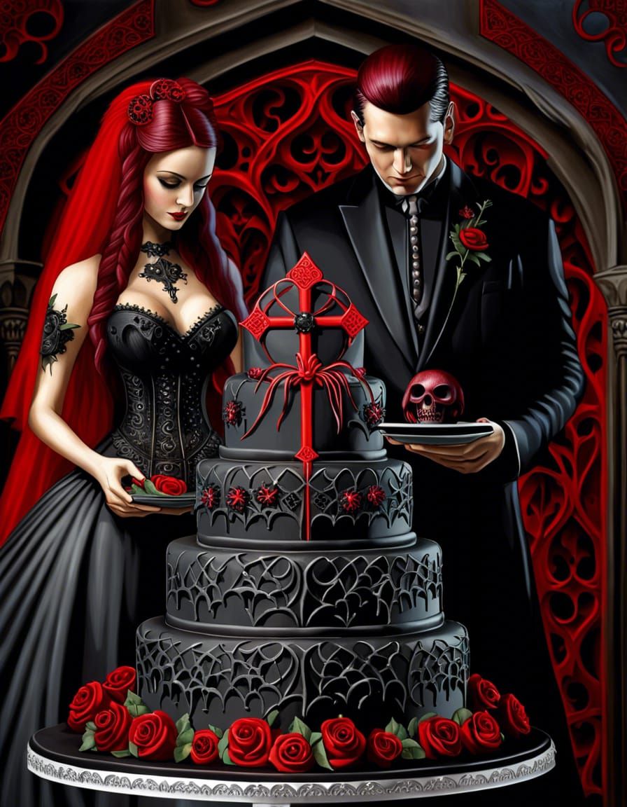 Goth Cake, Bride & Groom!  by @Sharonjoy