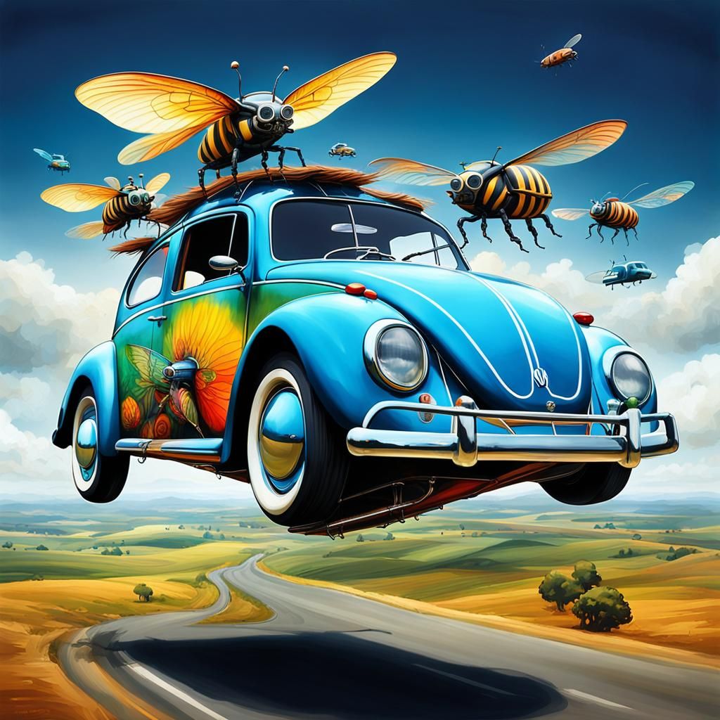 Breathtaking creations of majestic vw beetles in flight, fro...