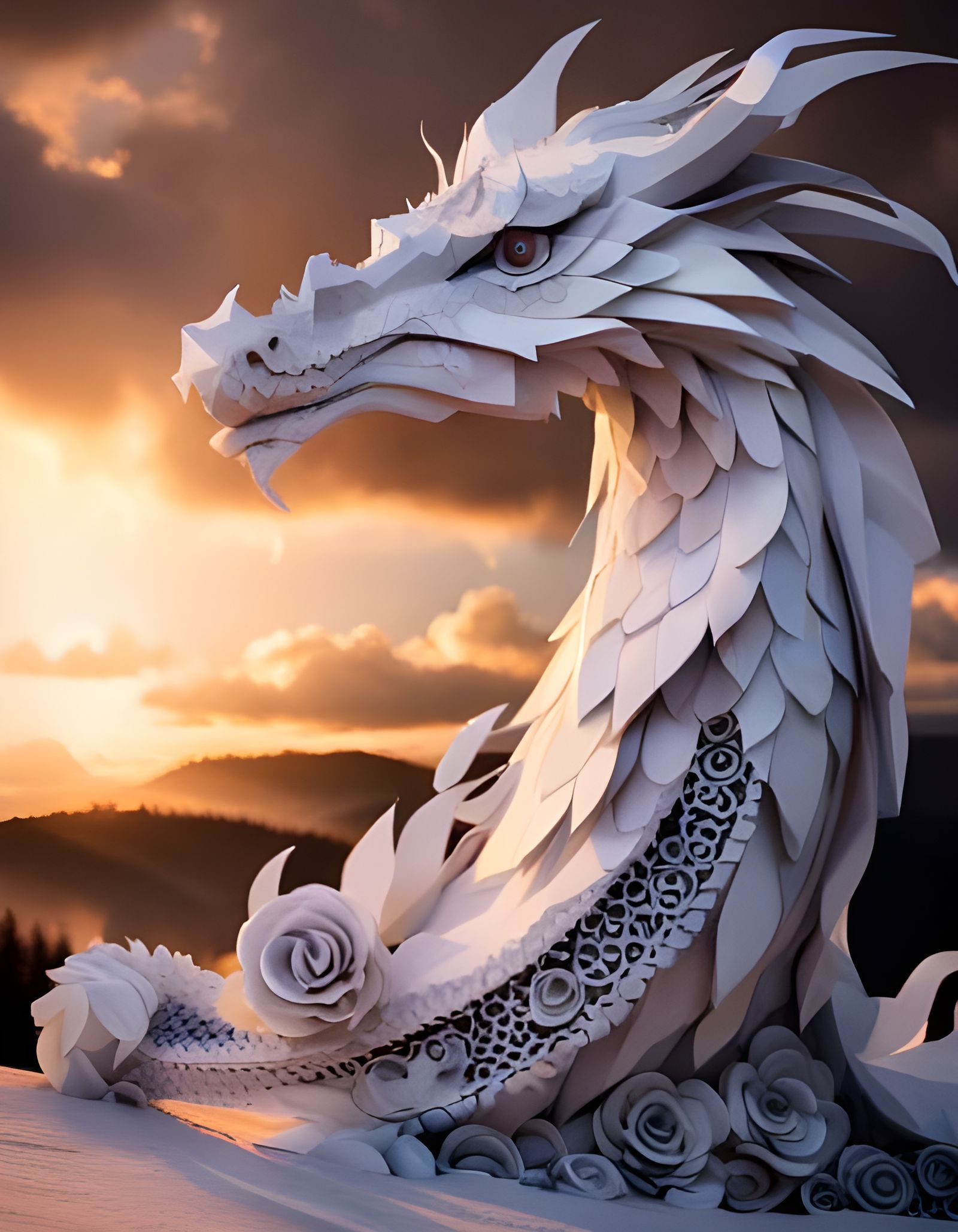Moon dragon paper sculpture   by @undefined