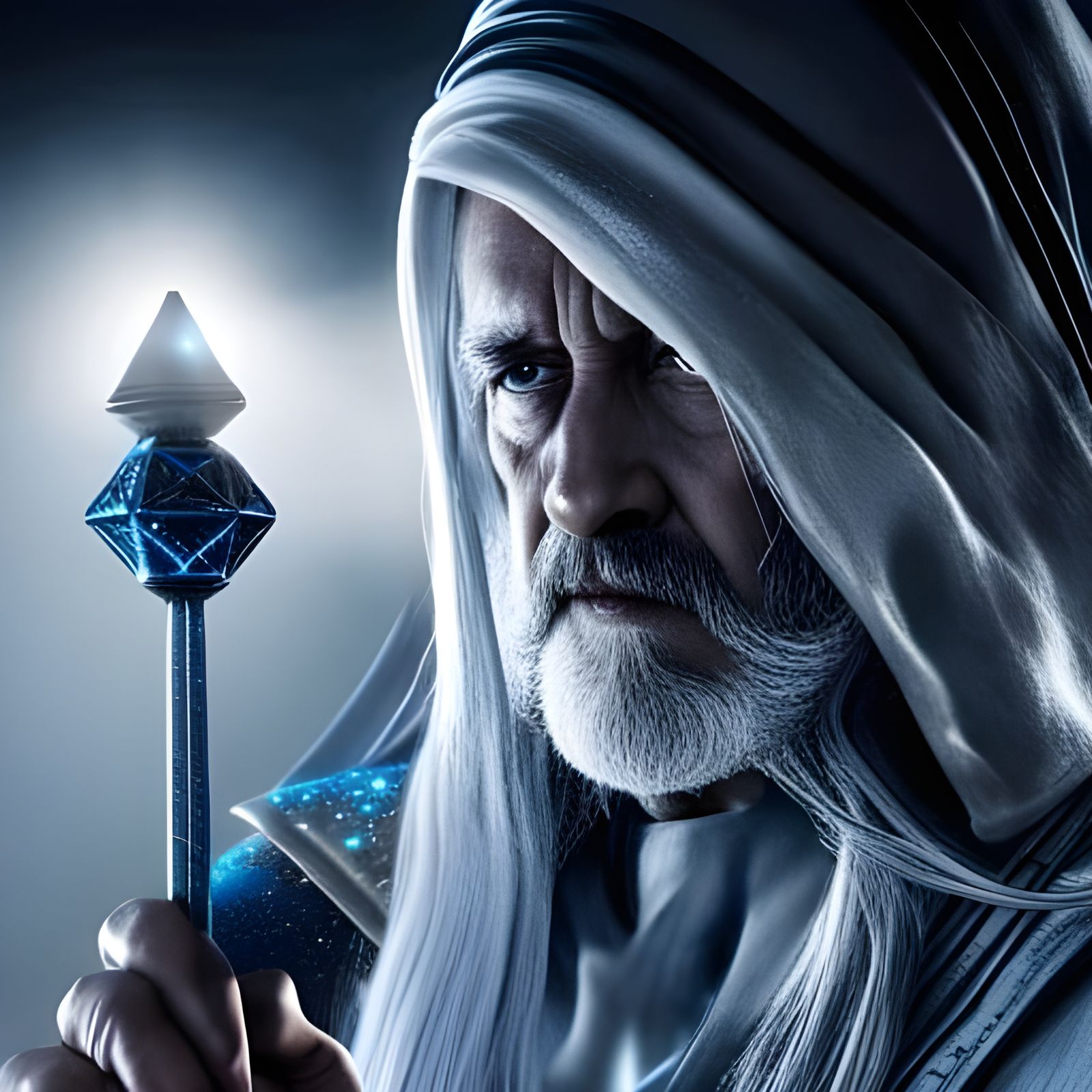 old wizard holding magic wand  by @premium