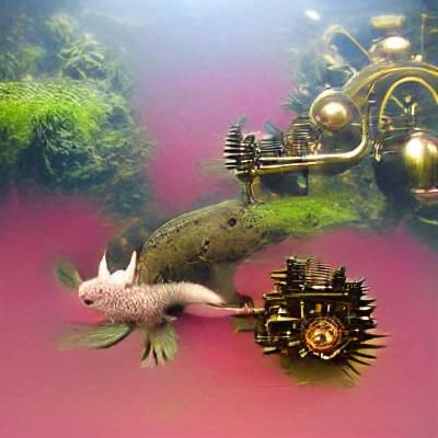 An Axolotl swimming in a lake