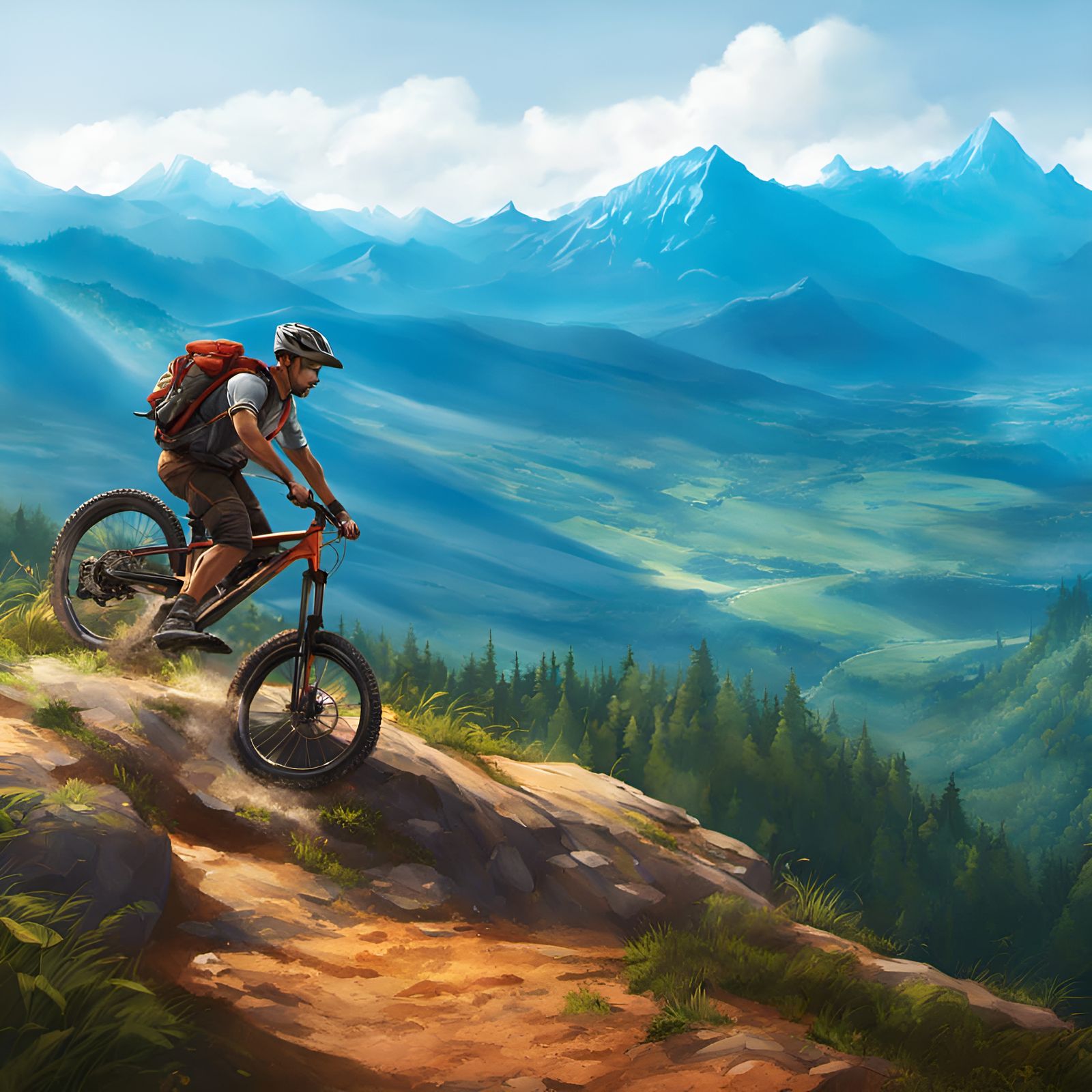 Mountain biker going downhill - AI Generated Artwork - NightCafe Creator