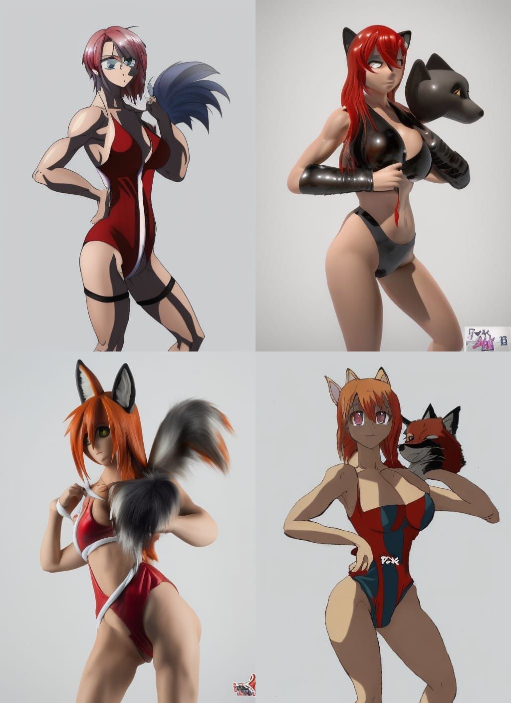 Muscular anime fox girl with red hair in a swimsuit - AI Generated Artwork  - NightCafe Creator