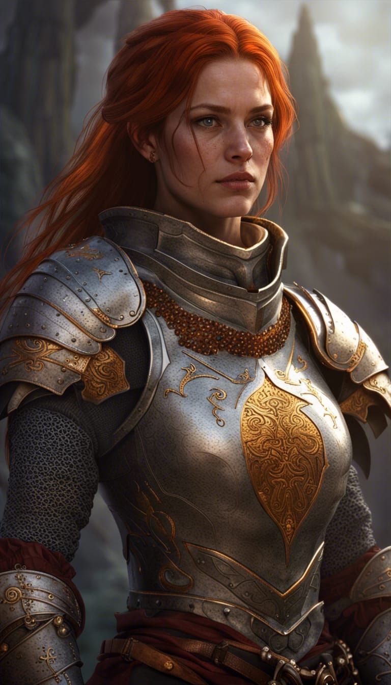 a female ginger knight in silver and gold armor - AI Generated Artwork ...