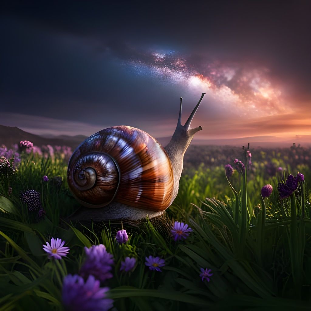Snail Staring at the Night Sky  by @FastDrop