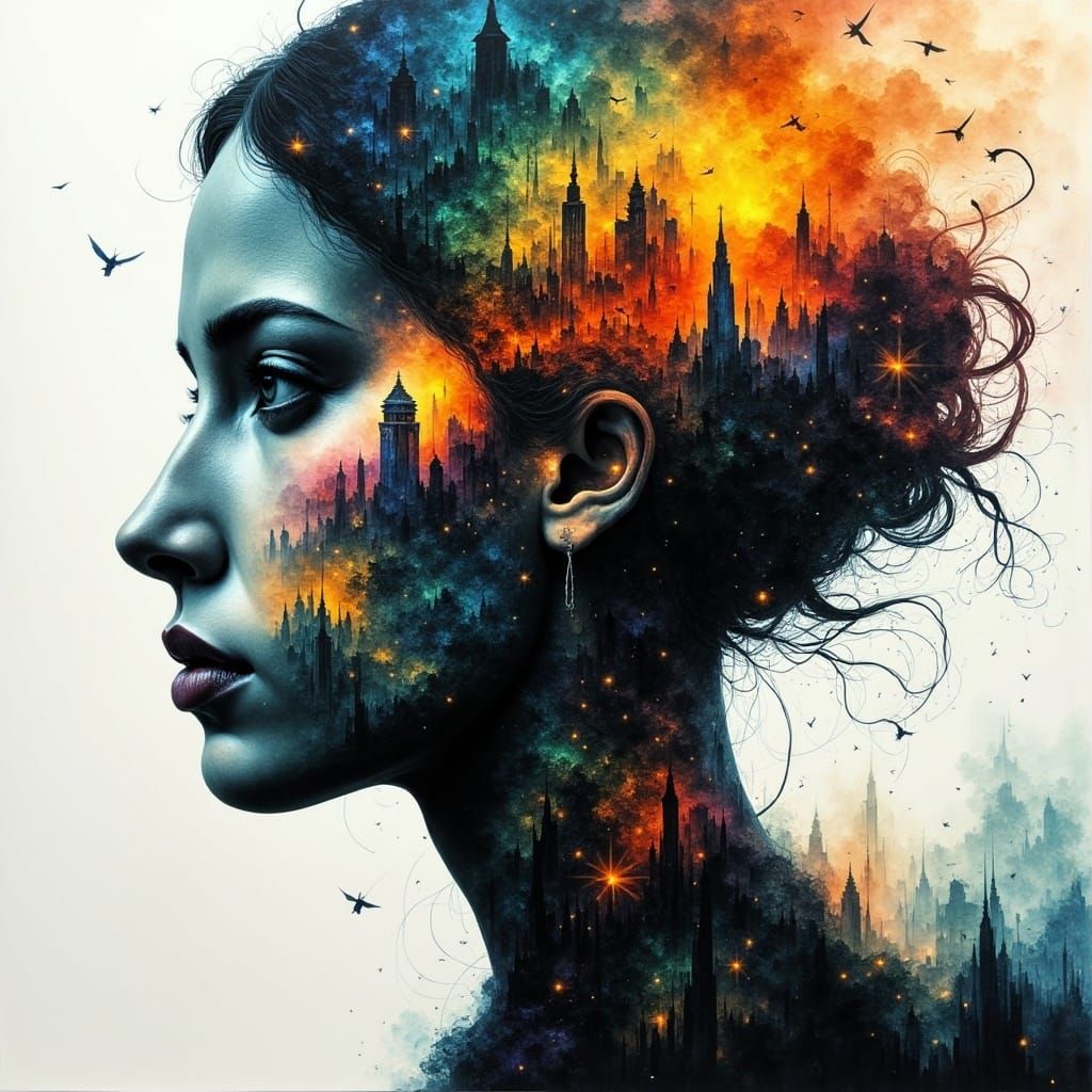 <lora:Abstract Reality:1.0> Woman in the shadow of her soul,...