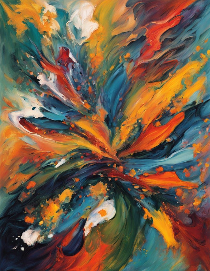 Vibrant Rainbow Flower Abstraction in Impasto Style