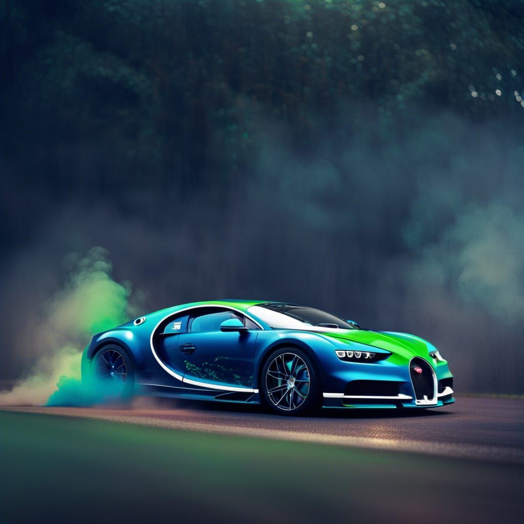 bugatti, chiron, blue, green, paint, drifting, bokeh, paint splatter ...