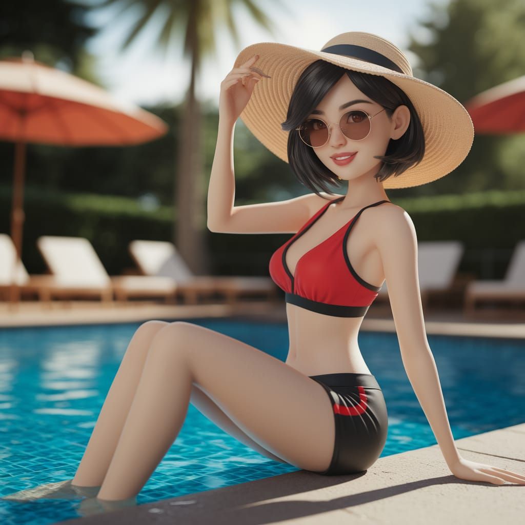 Pool Party: Thai Woman in Hyper-Realistic Style