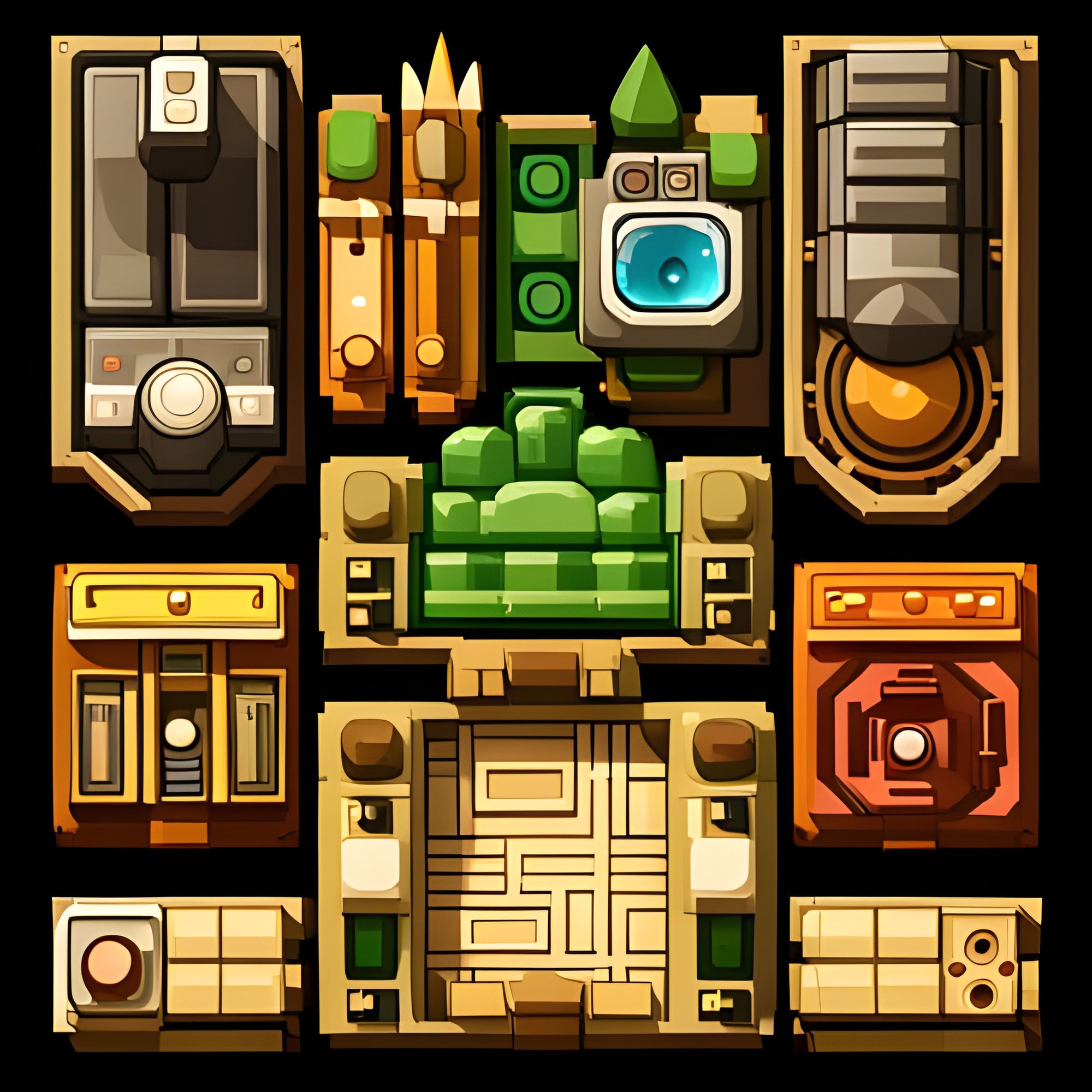 modular orthographic overhead top-down game assets & tileset pack for social life simulation & strategic community builder, "Wakfu", "Helluv...