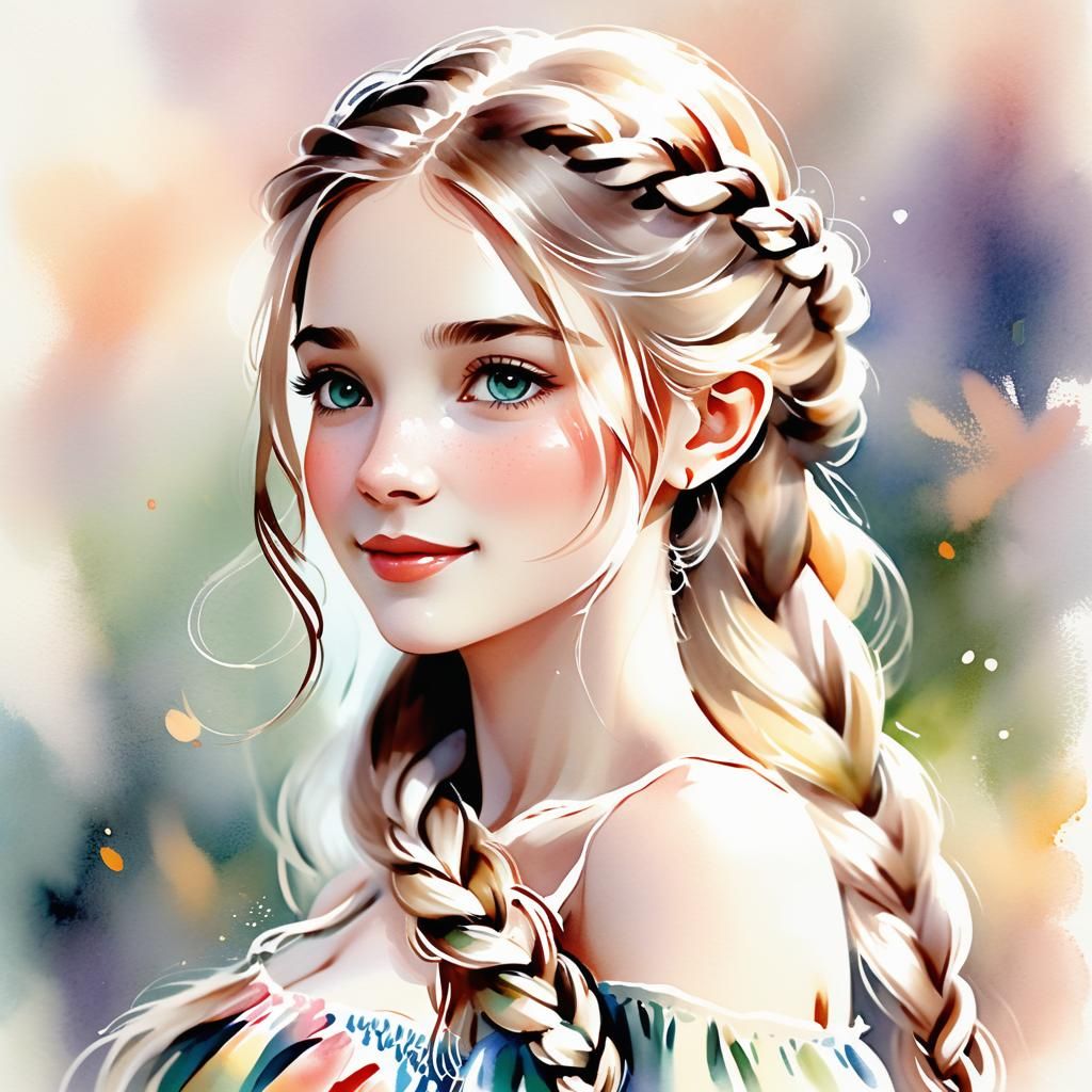 Light hair braided into a braid, and in the eyes:
Bottomless sky, blue, smiles spring.
Slender, sweet, very beautiful girl,
Maybe somewhere,...
