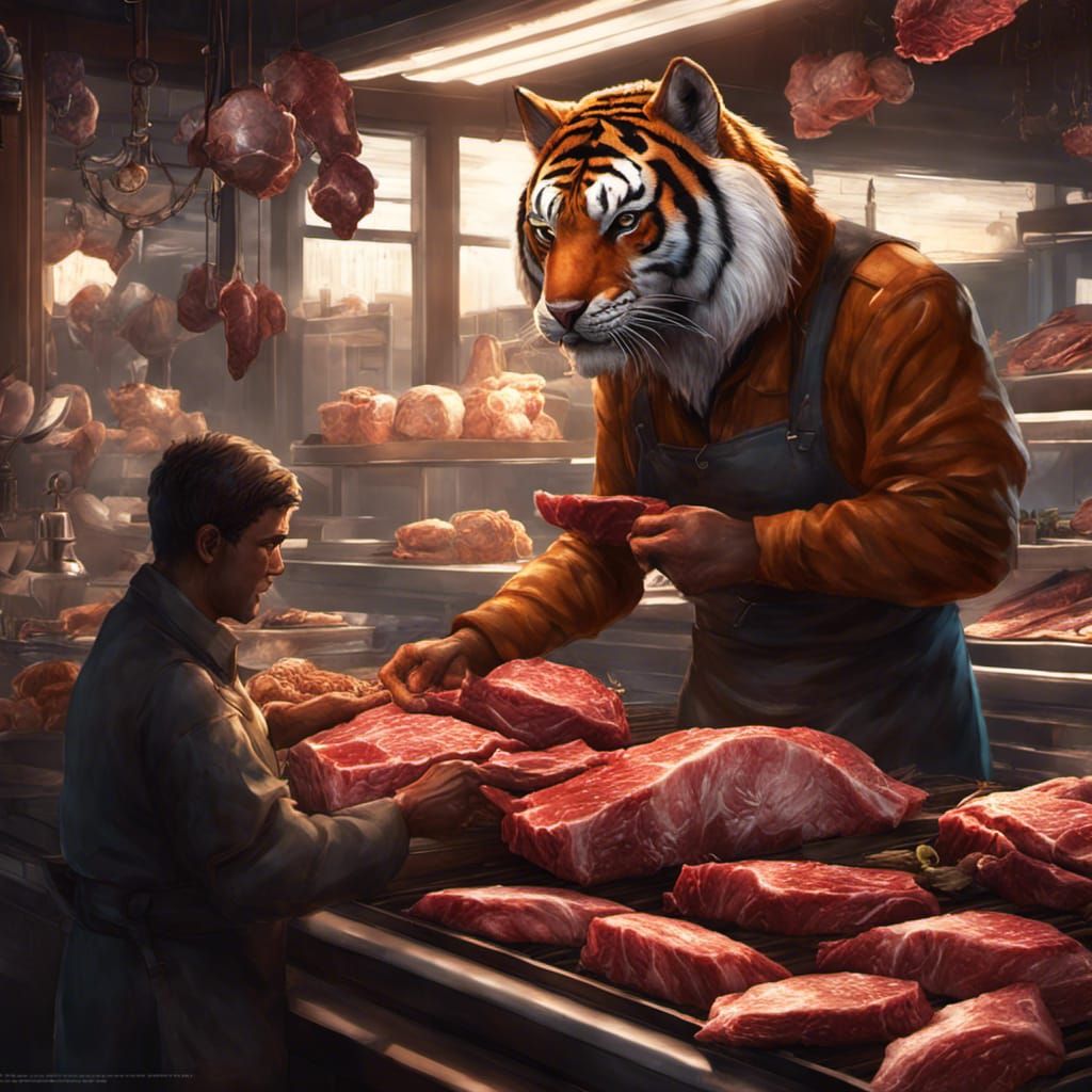 Tiger Staffing the Meat Counter  by @Grub