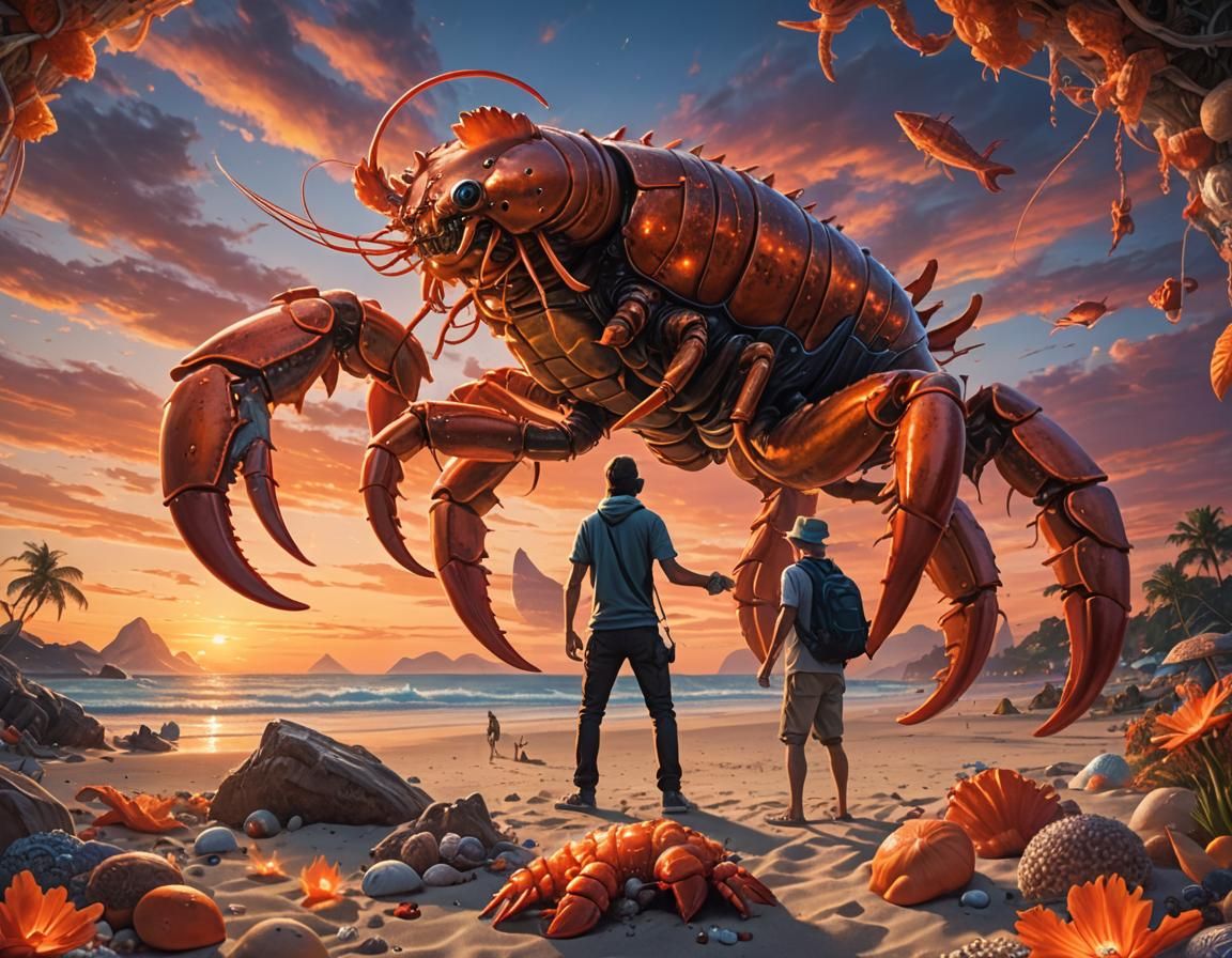 Anonymous Ray fighting a giant lobster