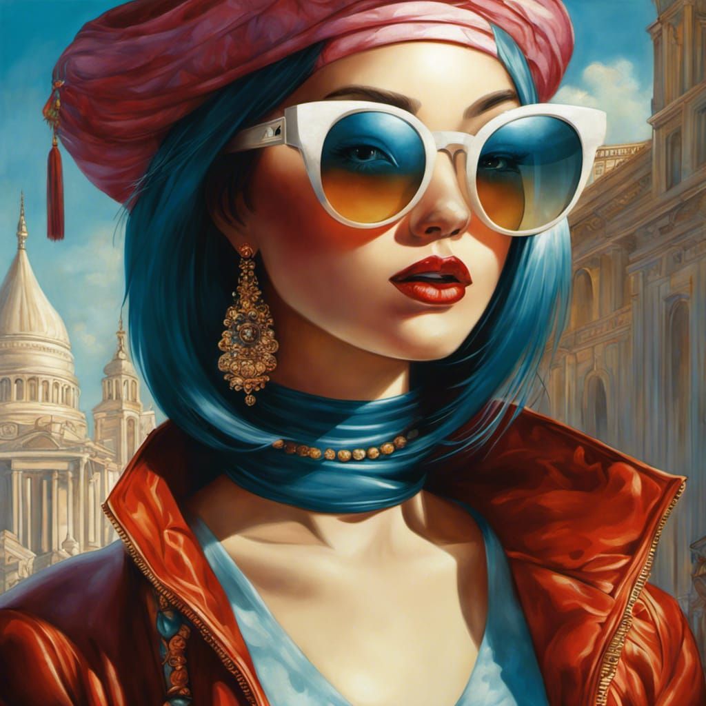 girl with sunglasses by greg rutkowski, Anna Dittmann and Naoto Hattori ...