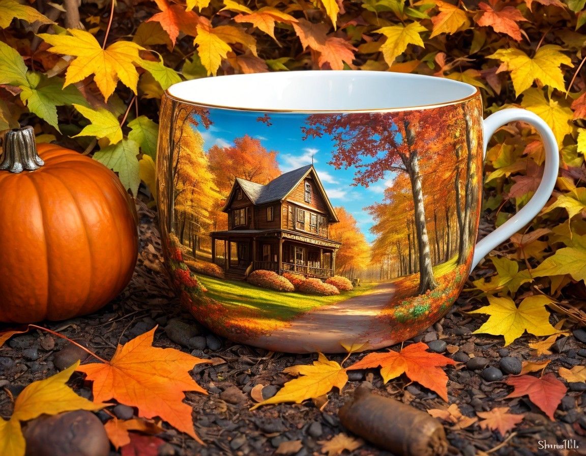 Cozy Autumn Mug with Scenic Fall Design