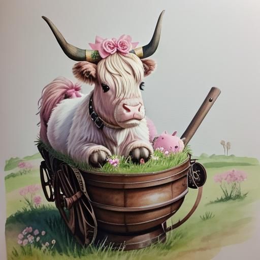 a really adorable crazy baby highland cow lie on back in Eas...