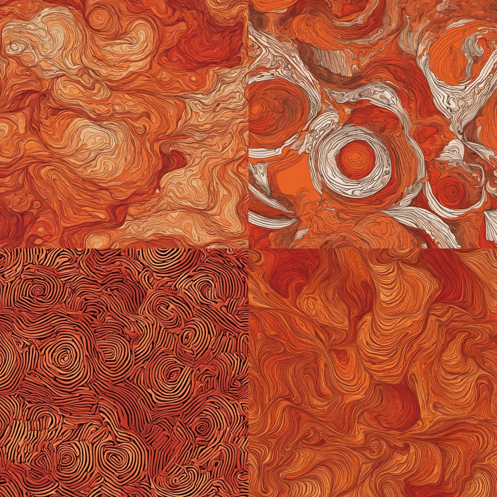 Textured continuous pattern. Deep oranges and red