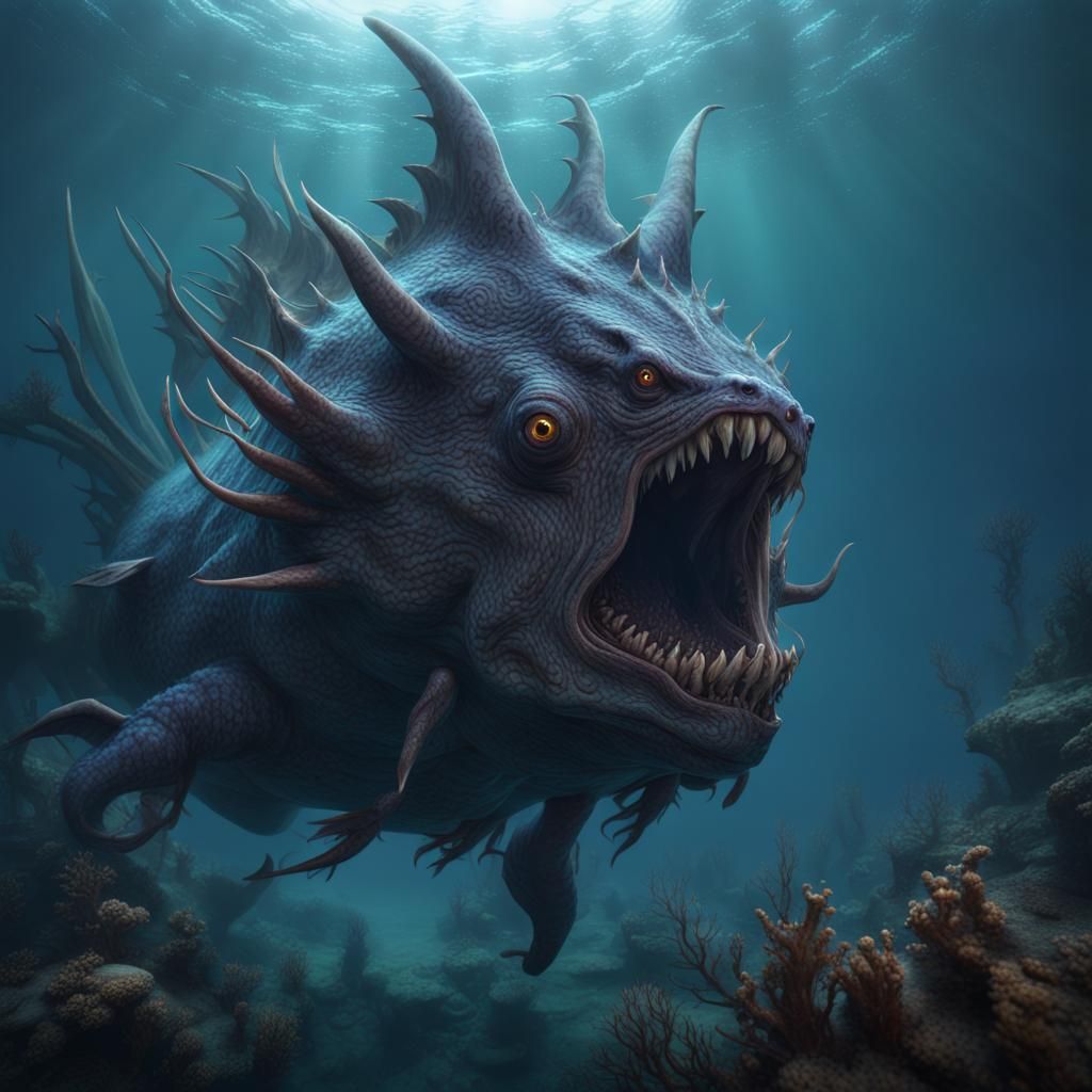 a monstrous aquatic beast swimming in the ocean depths - AI Generated ...