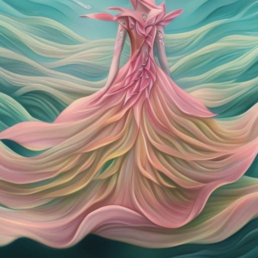 Realistic Dress made of waves and soft light and lilies