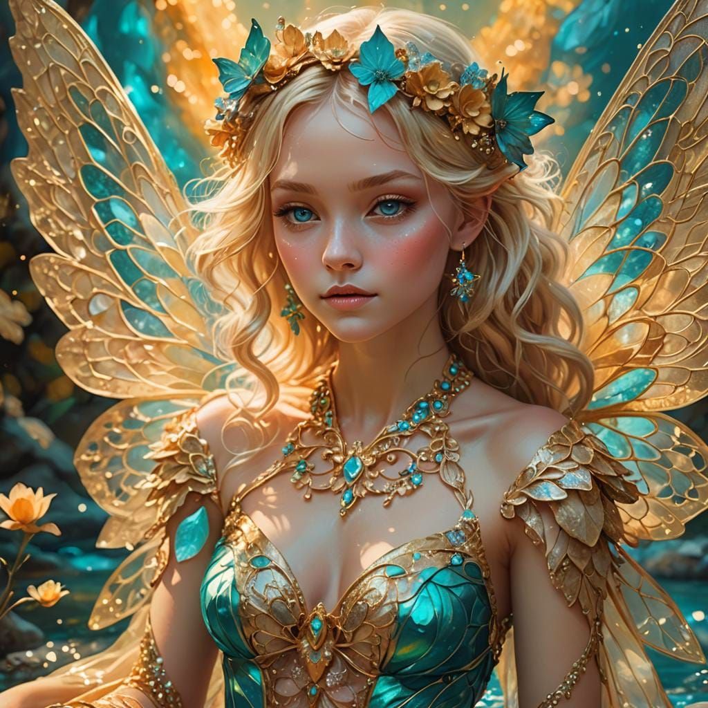 Enchanted Fairy with Kaleidoscope Wings in Lush Forest