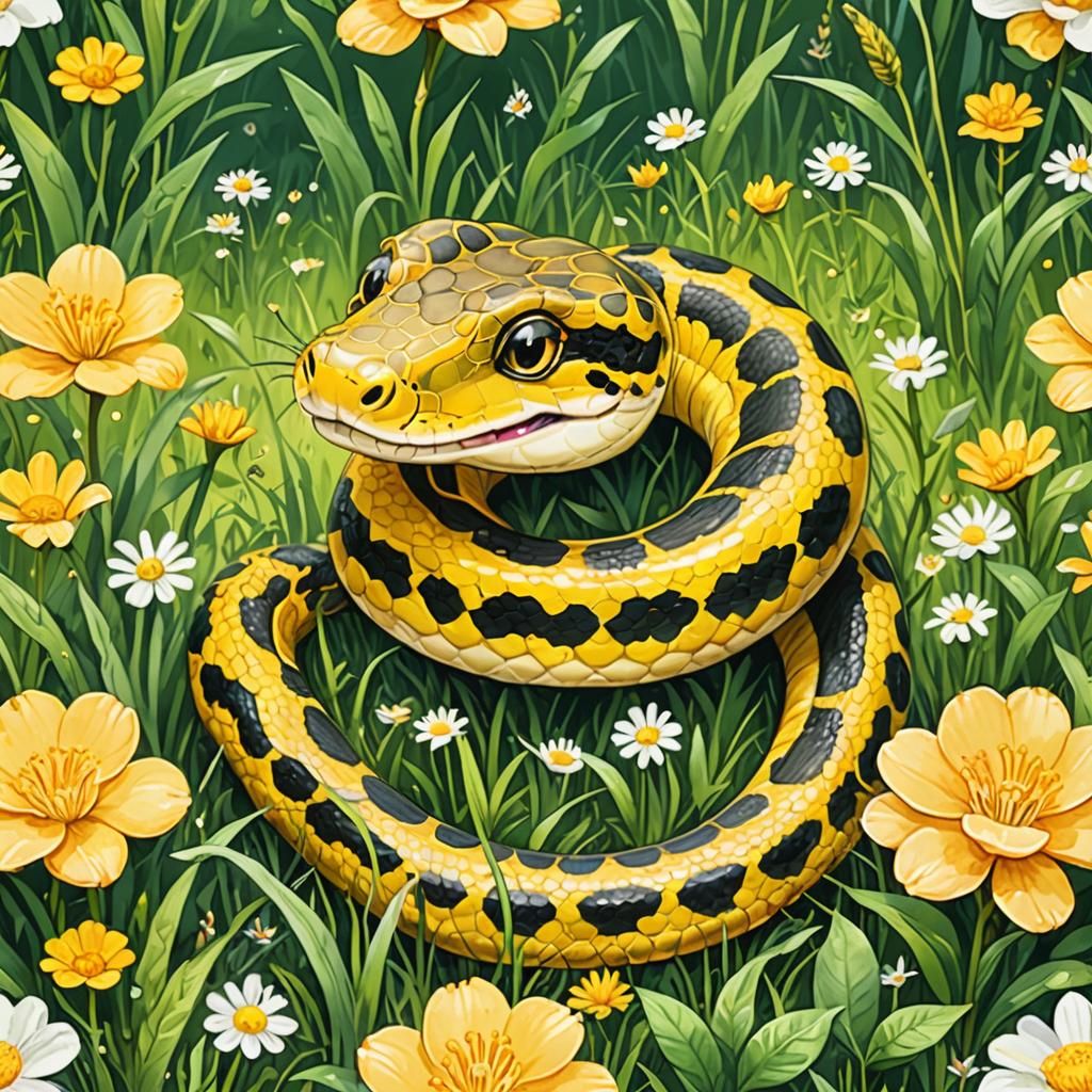 La pequeña anaconda en la pradera