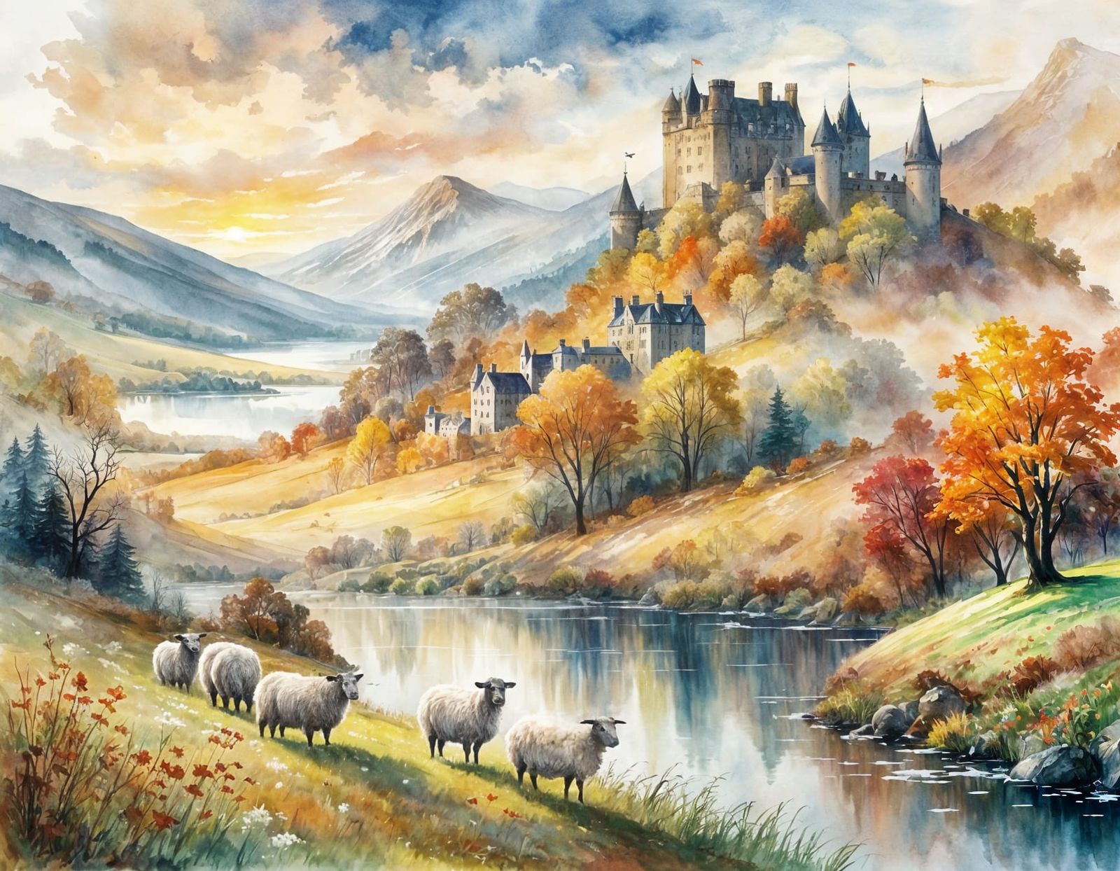 misty autumn morning in Scotland  by @CyberArtPunk