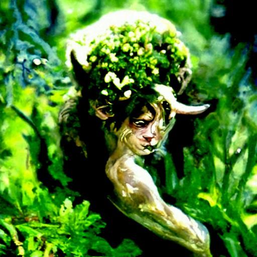 Faun overgrown with moss