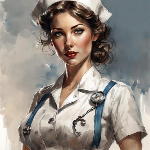 nurse girl in pinup style - AI Generated Artwork - NightCafe Creator