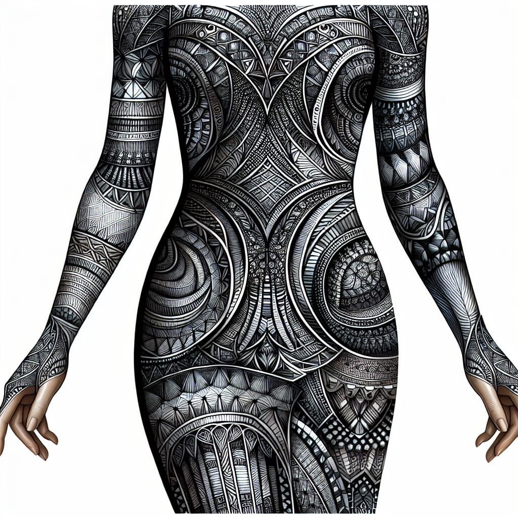 Gothic female, full body, abstract, Zentangle, 3d shading