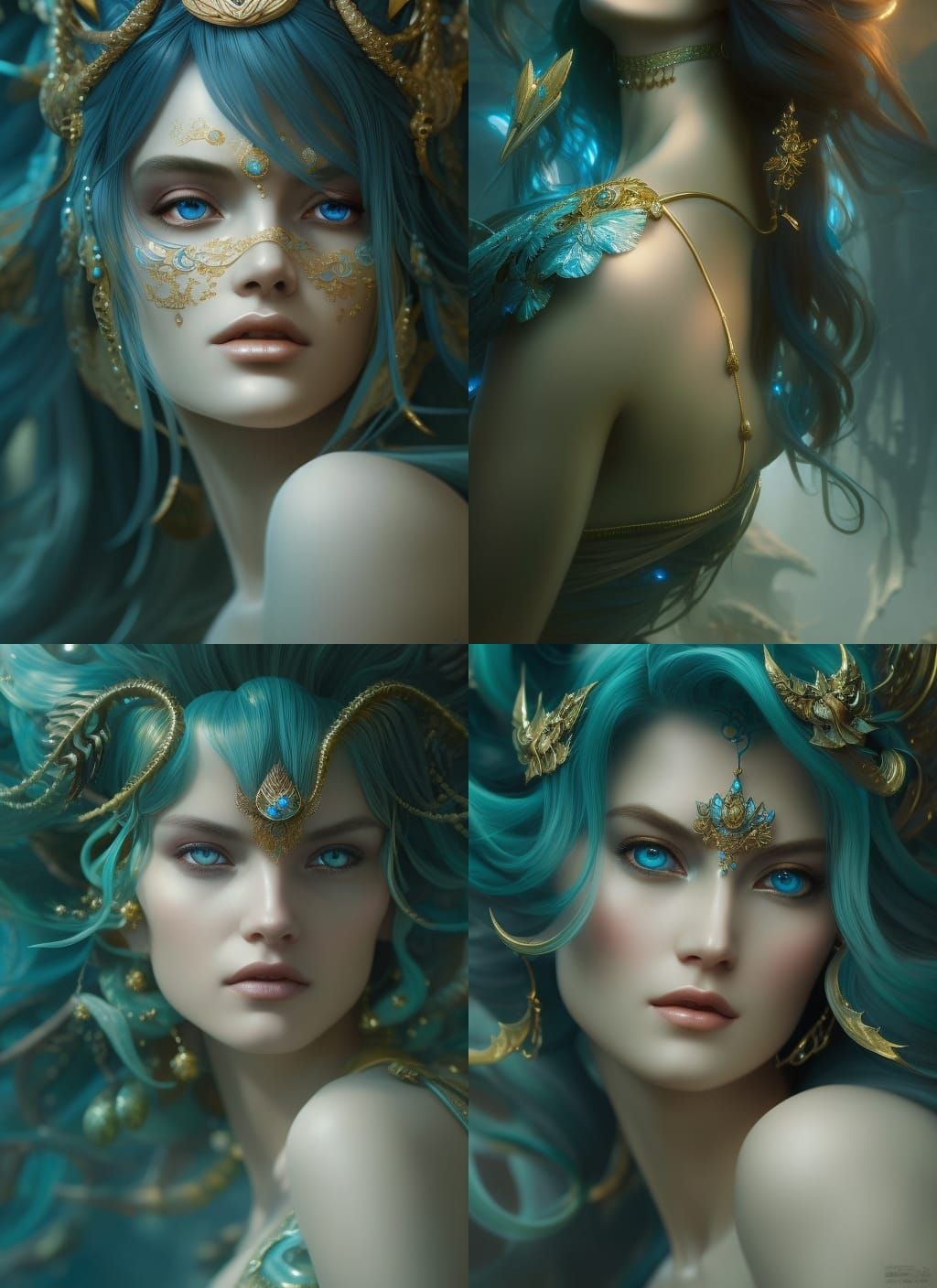 hyperdetailed, beautiful sea-dragon girl with pearlescent skin and ...